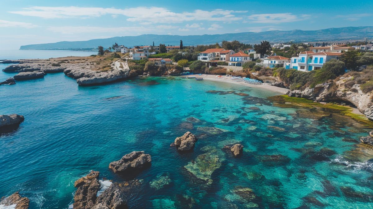 Paisaje costero de Chipre mostrando la playa y el mar azul, un destino que merece la pena visitar Chipre