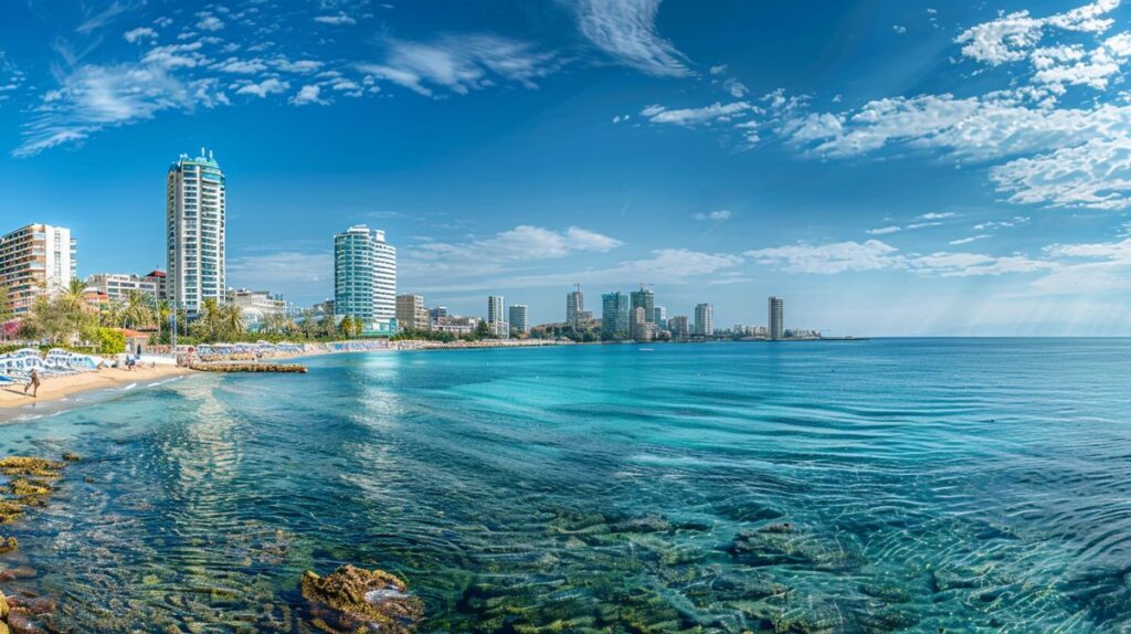 Vista panorámica de la ciudad costera de Limassol, Chipre, destacando su vibrante paisaje urbano y marino