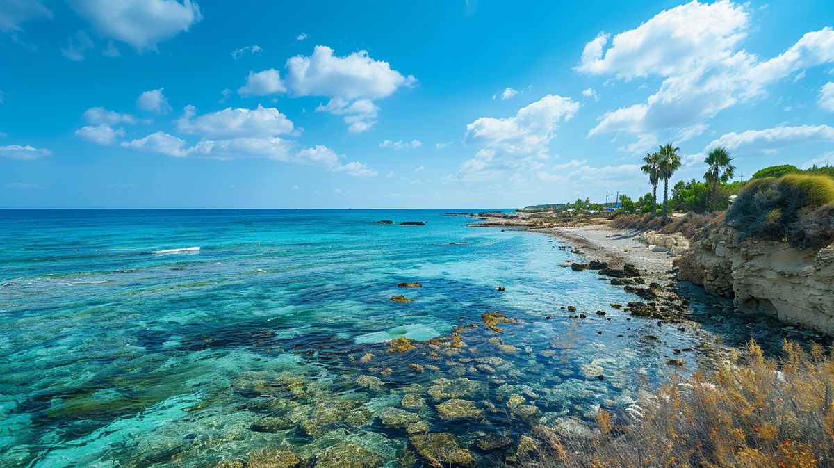 Vista panorámica de las hermosas playas de Chipre con arena dorada y aguas cristalinas