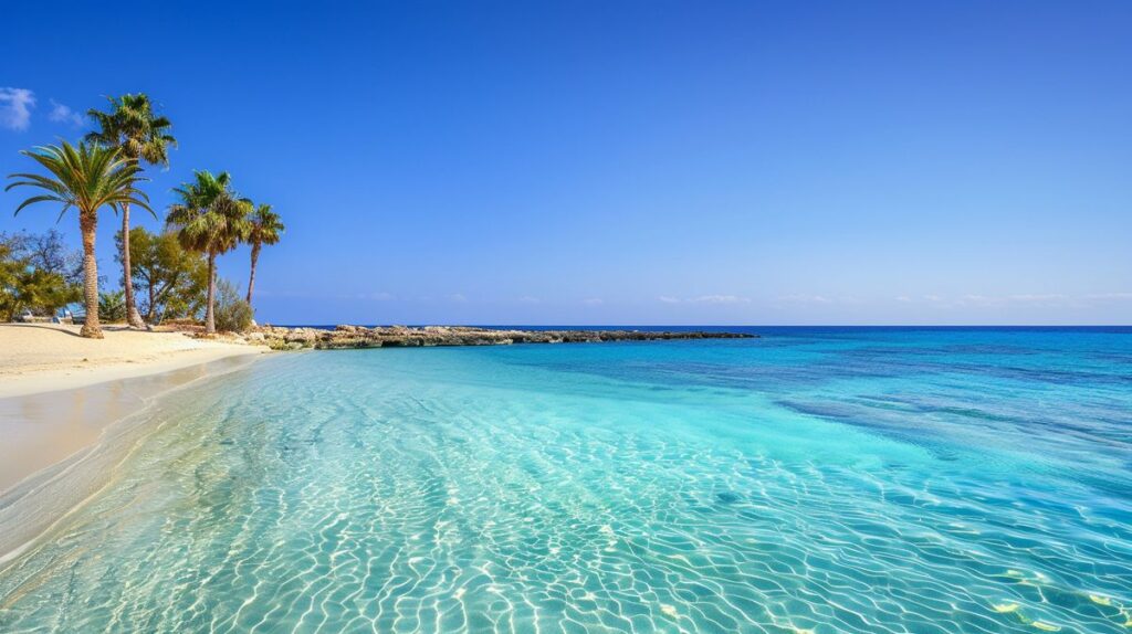 Vista panorámica de las playas de Chipre con aguas cristalinas y arena dorada